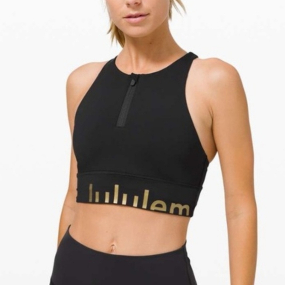 Lululemon Black Energy High-Neck Longline Zip-Front Bra Medium Support Size 8